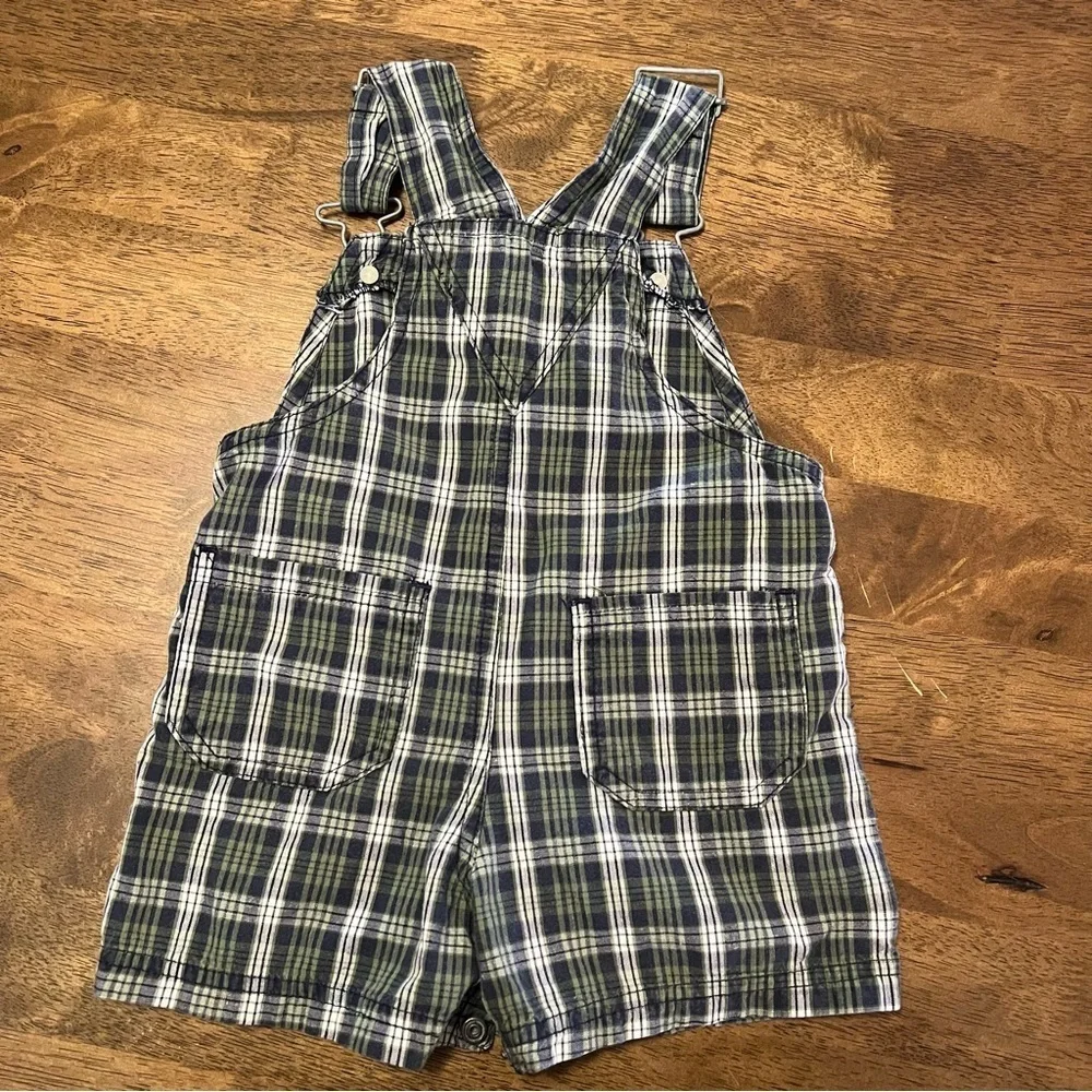 Vintage KHQ Sportswear Baby Overalls 9-12 Months Plaid Monkey Bear 90s Y2K
